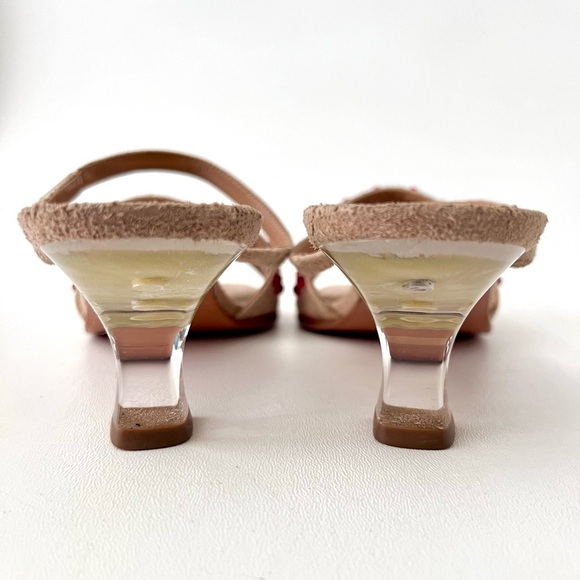 CHANEL | Vintage Y2K Tan Suede Red Embellished Mule Lucite Kitten Heel Sandal - Picture 11 of 16